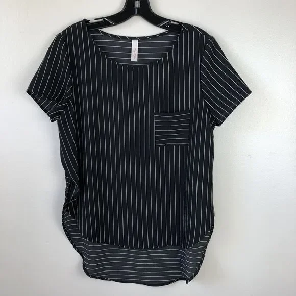 My Story Pocket Tee Womens S Short Sleeve Striped Hi-Lo Side Slits Lightweight - Picture 1 of 11
